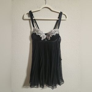 Cinema Etoile Seductivewear Pleated Babydoll lingerie thong set black size small